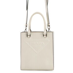 Prada Triangle Leather Handbag 1BA333 PRADA 2-way Shoulder Bag White